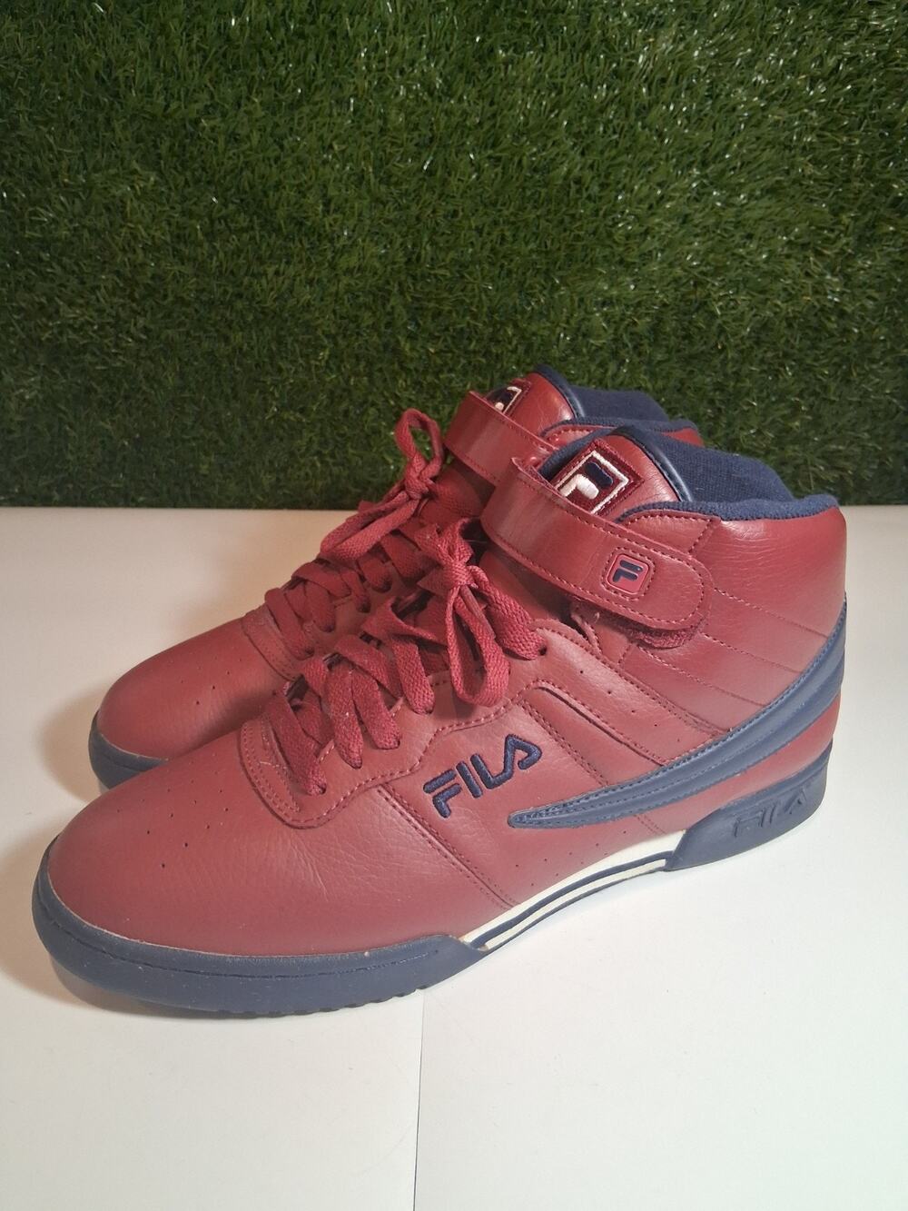 Fila F-13V Lea/Syn Men's Size 11 Burgundy Red Navy Blue High Top Sneakers Box